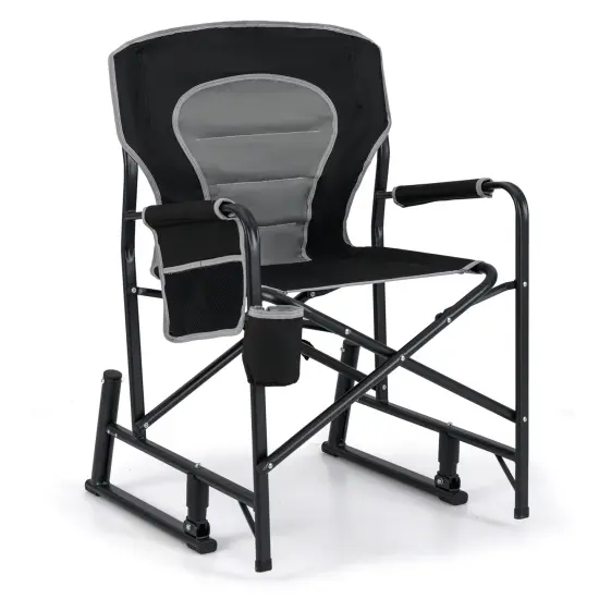 Oxford Rocking Camping Chair with Cup Holder and Storage Pocket Black {1}