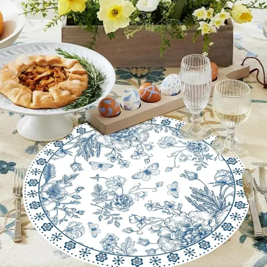 Paper Placemats Disposable 50 Pack Blue Floral Place Mats 13.7 Inch Chinoiserie Round Table Mats for Dinner Table Setting Birthday Wedding Party Supplies (Chinoiserie) {4}