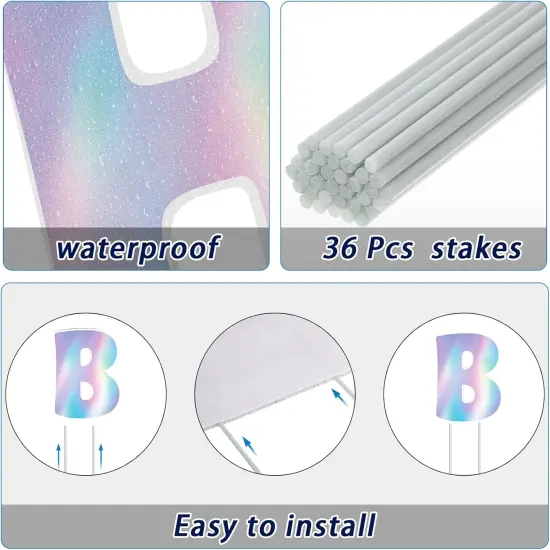 18 Pcs Iridescent Happy Birthday Yard Sign with Stakes Shiny Happy Birthday Yard Lawn Signs Cake Balloon Star Outdoor Birthday Yard Decorations for Birthday Party Supplies, Laser Color {3}