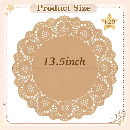 120 Pieces Paper Doilies 13.5 Inch Round Paper Doilies for Food Brown Disposable Lace Paper Doilies for Dining Tables Decorative Paper Placemats Bulk for Cakes Desserts Crafts {2}