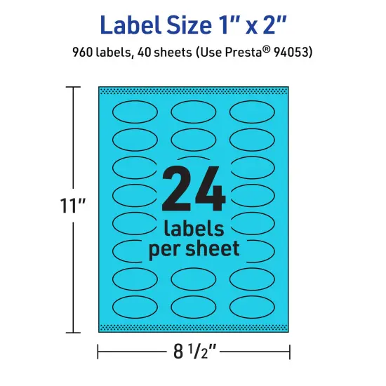 Avery Bright Blue Paper Labels, 1" x 2" Oval {5}