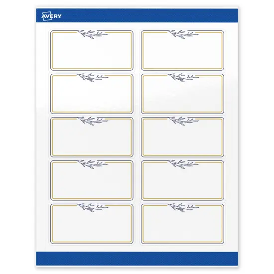 Avery Printable Rectangle Labels, Gold & Navy Border with Florals, 2" x 4", Glossy White Rectangle Labels, Permanent, Laser/Inkjet, 100ct, Great for Product Labels {1}
