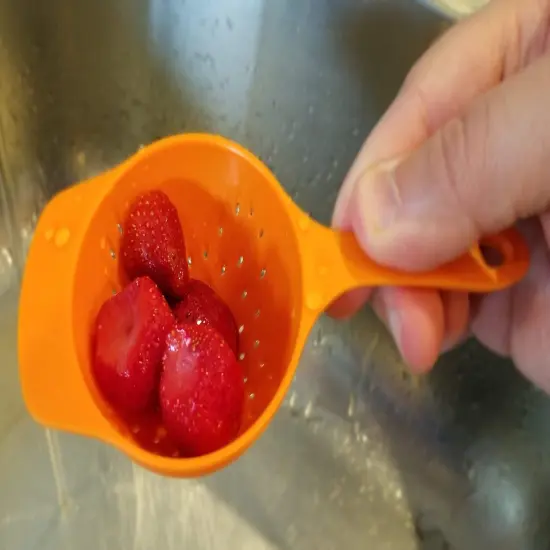 Handy Housewares Colander Set - 2 Piece Nesting Mini Colanders for Berries, Pasta, Veggies - Small Plastic Strainers, Dishwasher Safe {7}
