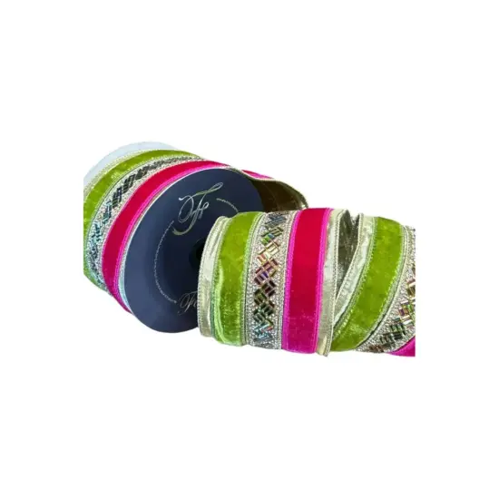 4" Plush Jubilee Gem Ribbon: Hot Pink/Lime (5 Yards) {4}