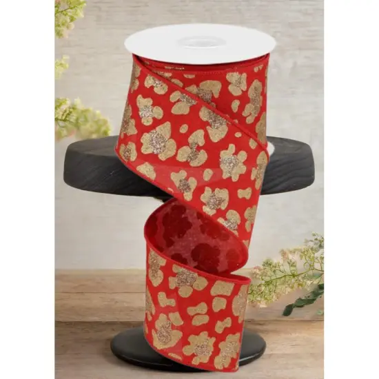 2.5" Leopard Print Ribbon: Red (10 Yards) {2}