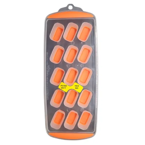 Handy Housewares 15 Rectangle Cube Flexible Silicone Bottom Push-Out Ice Cube Tray Orange {1}