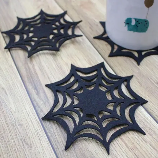 10 Pack Halloween Drink Coasters Black Spider Web Coaster Spooky 4.3 x 4.3 Inch {5}