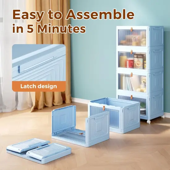 4 Tier Stackable Plastic Storage Bins with Lid and Wheels {3}