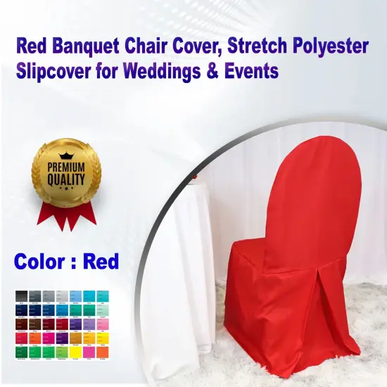 Red Banquet Chair Cover, Stretch Polyester Slipcover for Weddings & Events {1}