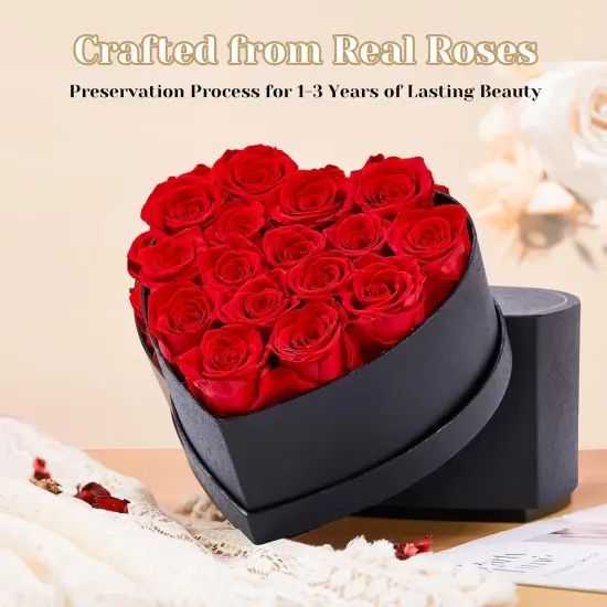 16 Preserved Roses in Heart-Shaped Box {2}