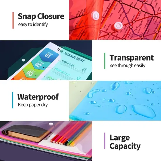 12 PCS A4 Plastic Envelopes with Snap Closure {2}