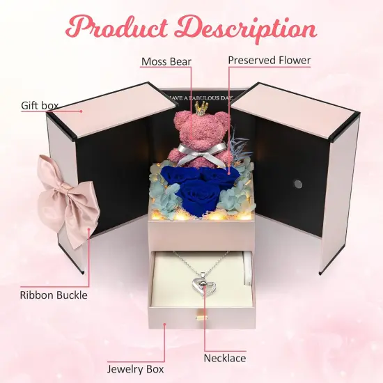 Real Rose Flower Gifts with Necklace Bear Light {4}