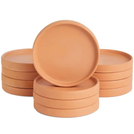 Okuna Outpost 12 Pack Small Terra cotta Plant Saucer for Flowers, Plant Trays for Pots with Drainage, Round Clay Plates for Indoor, Outdoor Plants, Prevents Excess Moisture and Spills (4.5 Inches) Orange {1}
