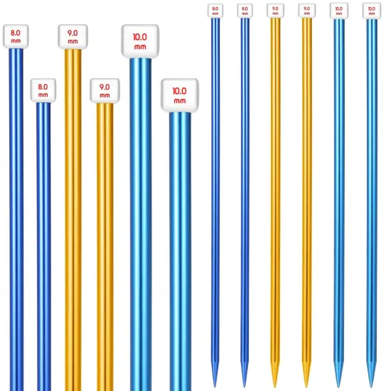 6 Pieces/ 3 Pairs Aluminum Straight Knitting Needles Set, 8 mm, 9 mm and 10 mm,14 Inch Single Point Knitting Needles, Color Extra Long Sweater Straight for DIY Projects {1}