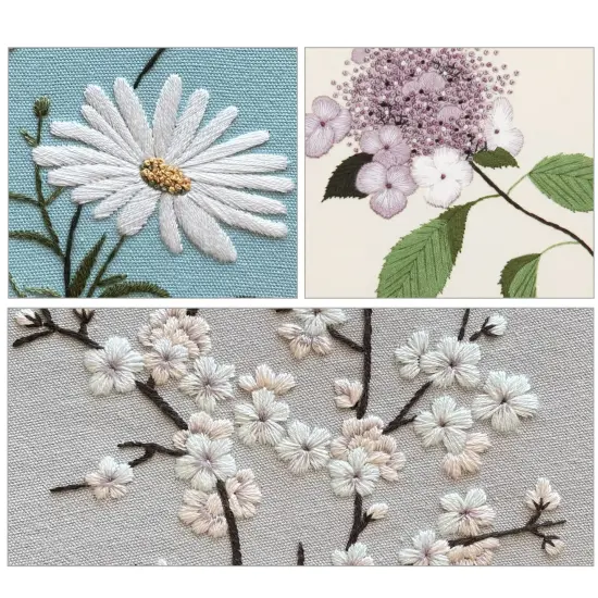 Silentsea 3 Sets of Starter Kits for Embroidery Beginners, Including 3* Embroidery Cloth with Patterns, Hoop, Needle, Manual and Other Manual DIY Tools Needed for Embroidery {2}