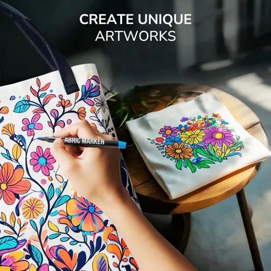 Zenacolor 32 Fabric Markers Pens - Non Toxic, Indelible and Permanent Fabric Paint Pens - Fine Point Tip Textile Marker Pen {3}