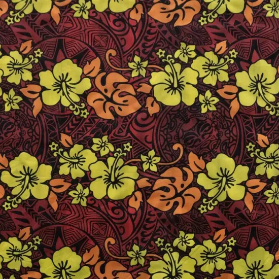 1 Yard Hibiscus Plumeria Monstera Leaf Fabric 100% Polyester, 60 Inches Width Gray / Light B {6}