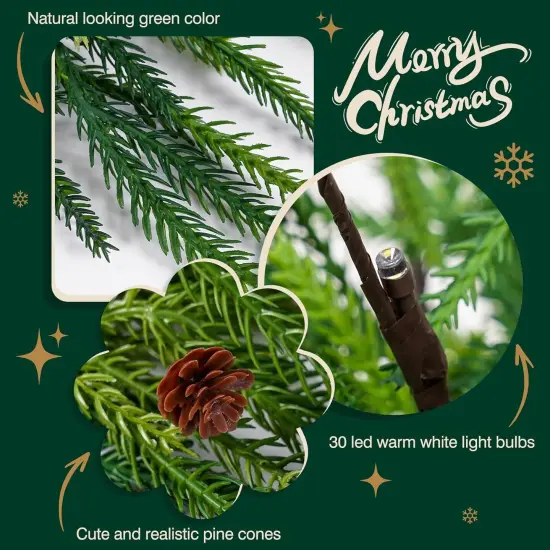 12 Pcs Christmas Garland Norfolk Pine Branches With Lights {4}