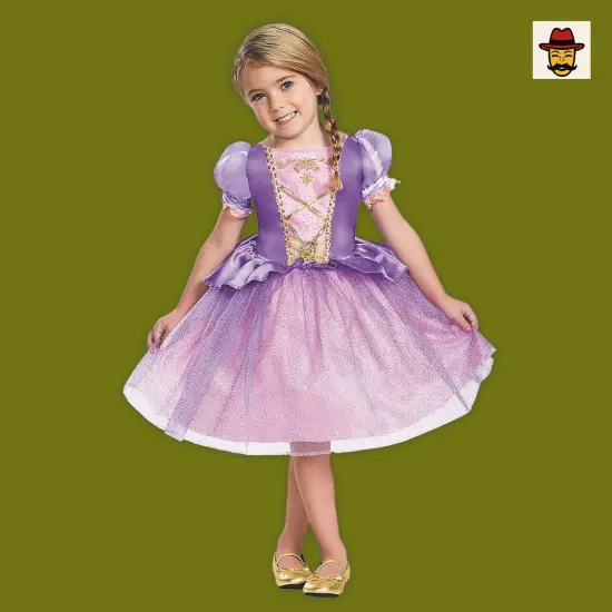 Girls Disney Rapunzel Costume, Purple Pink Dress Tulle Skirt Character Cameo {1}