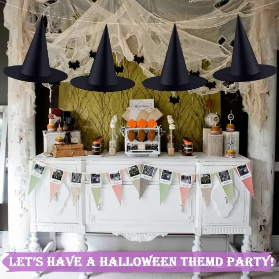 12Pcs Halloween Large Witch Hats with 98 Ft Hanging Rope {3}