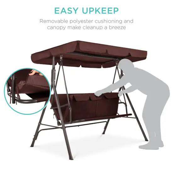Best Choice Products 2-Person Outdoor Large Convertible Canopy Swing Glider Lounge Chair w/ Removable Cushions Brown {5}