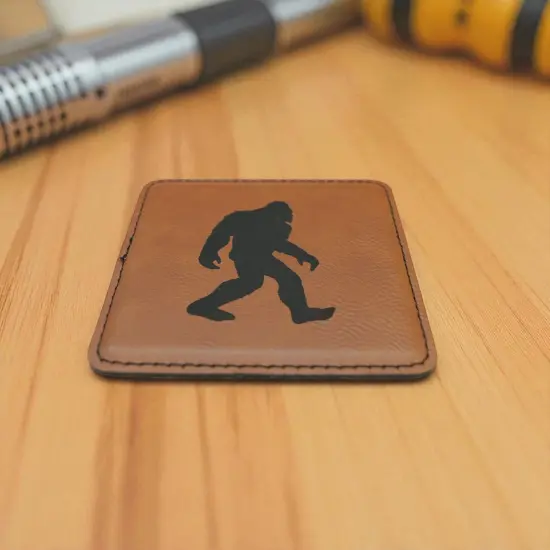 Coaster - Bigfoot Sasquatch - SET OF 2 - Leather or Stitched Cork Black/Silver {6}