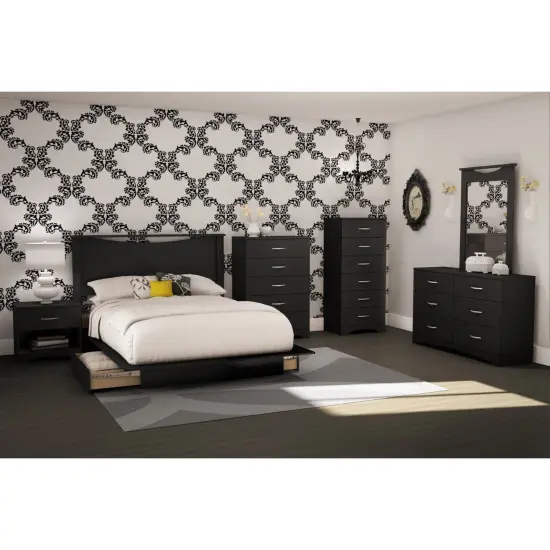 Modern 5 Drawer Dresser with Chrome Handles and Curved Base for Home Organization Black {3}