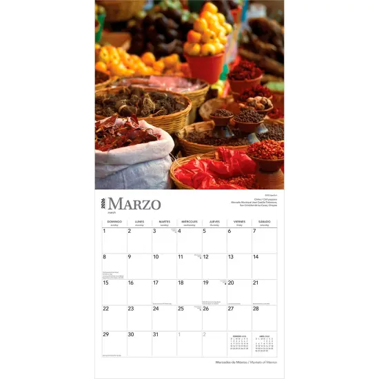 Mercados de Mexico | Markets of Mexico | 2026 12 x 24 Inch (Hanging) Monthly Square Wall Calendar | English/Spanish Bilingual | Plastic-Free {3}
