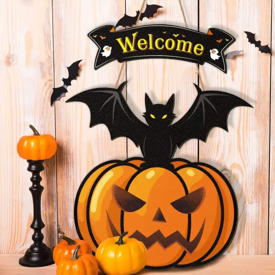 Wooden Black Bats Pumpkin Halloween Wreaths {2}