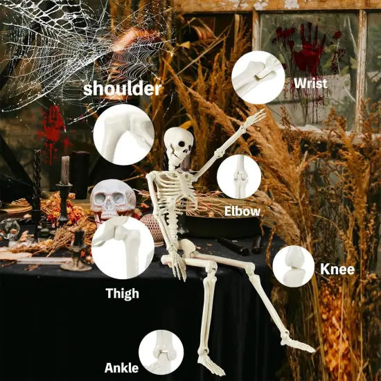 35" Skeleton Decorations, 2.9FT Posable Skeleton Plastic Realistic {2}