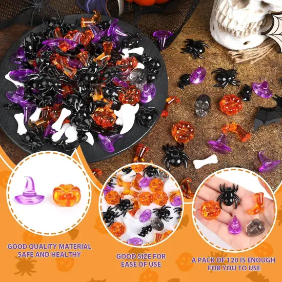 120Pcs Mini Halloween Acrylic Ornaments Table Scatters for Halloween Decoration - Multicolor {2}