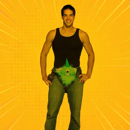 Furry Green One Eyed Monster, Costume Codpiece Funny Halloween Gag Wearable Accessory {3}