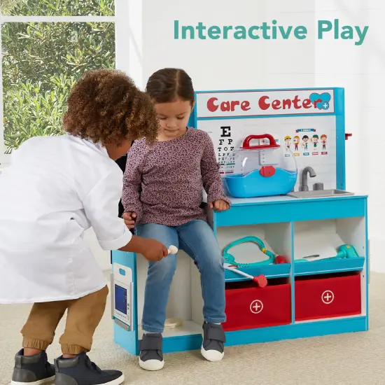 Best Choice Products Pretend Play Doctor's Office, Wooden Toy Set for Kids w/ Carrying Case, Accessories Included Blue {2}