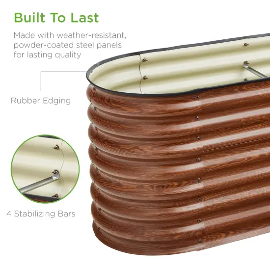Best Choice Products 8x2x2ft Metal Raised Garden Bed, Oval Outdoor Planter Box w/ 4 Support Bars Wood Grain {5}