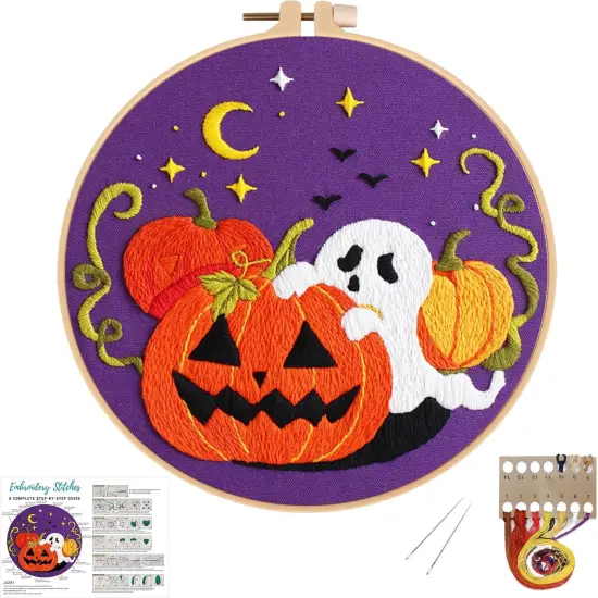 Halloween Embroidery Kits for Beginners Ghost Pumpkin DIY Cross Stitch Starter Craft Kits for Adults {6}