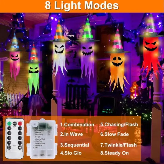6 Pcs Lighted Hanging Witch Hat Ghosts {3}