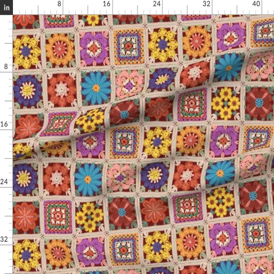 Various Fabrics by the Yard or Fat Quarter Granny Square Garden Flowers Crochet Nostalgic Vintage Custom Printed Fabric by Spoonflower {1}