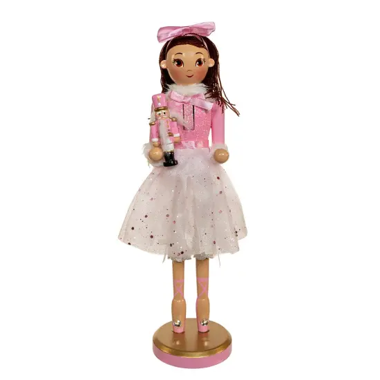 12" Pink Clara Ballerina Nutcracker with Brunette Hair &ndash; Elegant Christmas Decoration {1}