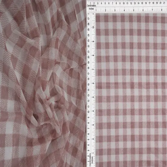 1 Yard Plaid Gingham Mesh Fabric Lightweight Stretch 54 Inches Wide CLAY/IVORY {1}