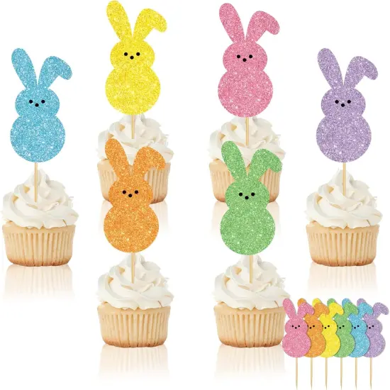48Pcs Easter Cupcake Topper Glitter Bunny Cupcake Picks Colorful Rabbit Food Picks for Easter Spring Birthday Cake Decoration Supplies {1}