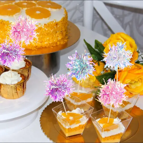 120 Pcs Firework Cupcake Toppers Foil Frill Toothpicks Cake Decorations Sparkle Tinsel Cupcake Toppers Cocktail Picks Firework Par {4}