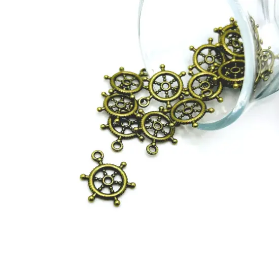 1, 4, 20 or 50 Pieces: Bronze Nautical Ship Wheel Helm Charms {1}