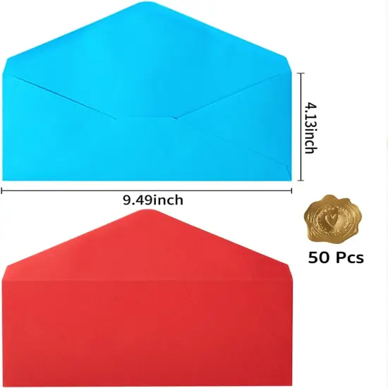 50 Pack #10 Business Envelopes Standard V Flap Invoices Envelopes for Office Checks, Business Letterhead, Letter Mailing 4.13 x 9.49 Inches (10 Colors) {2}