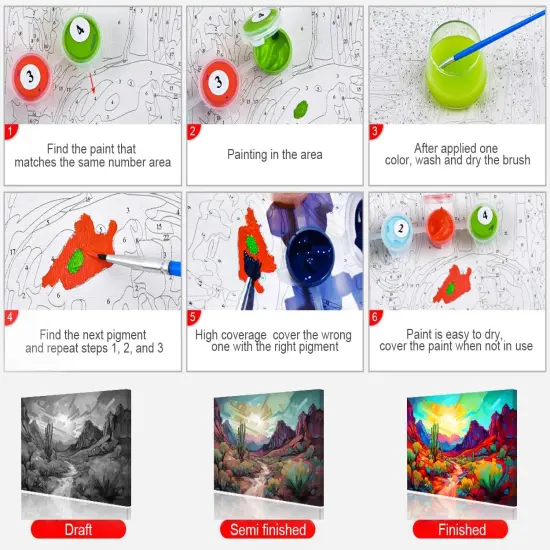 Paint by Numbers for Adults Desert Scene Oil Painting Paint by Numbers for Beginners Cactus Colorful Sky Paint by Numbers Kit DIY Oil Painting {4}