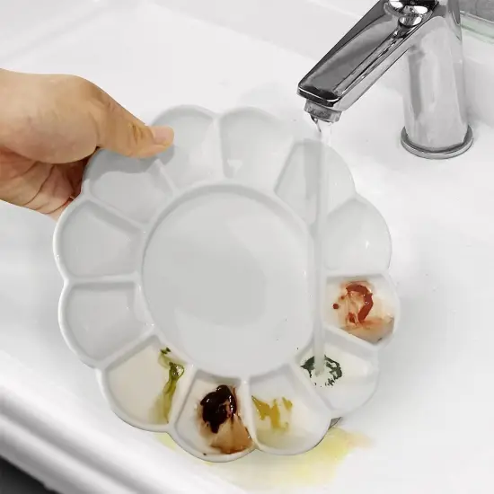 13-Well Ceramic Paint Palette Porcelain Paint Palette Tray Artist Watercolor Mixing Palette for Acrylic, Watercolor, Gouache Painting, Round {2}