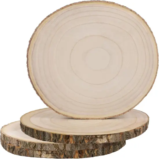 4 Pcs Large Natural Wood Slices, 10-11.5 Inches Unfinished Wood {1}