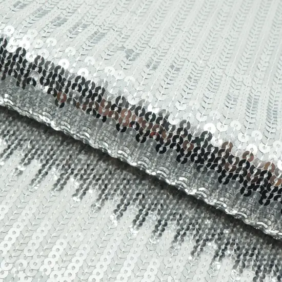 1 Yard Flounce Fringe Stretch Mesh Sequin Fabric Silver {1}