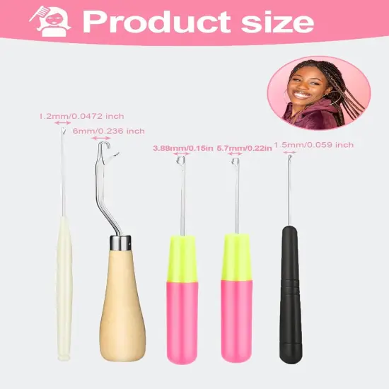 Latch Hook, Different Sizes Crochet Hook for Hair (5 Pieces Set) {3}