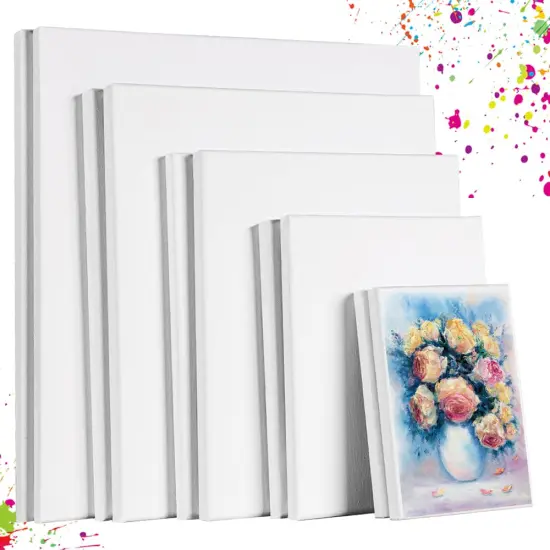 10 Pcs Stretched Canvases with Multi Size Pack, 4x6, 6x8, 8x10, 10x12, 12x14, for Painting, Acrylic Pouring, Oil Paint & Watercolor Art Media {2}