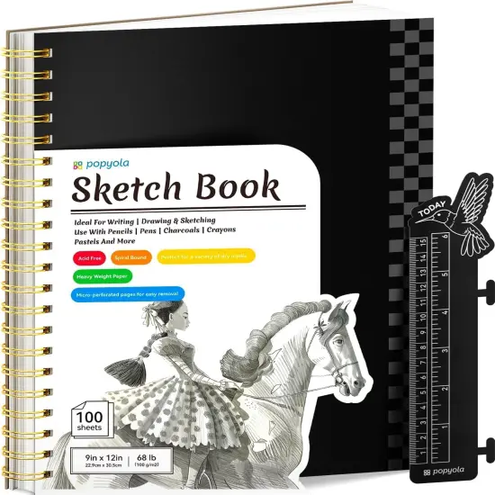 9" x 12" Sketch Book with Bookmark Ruler, 100 Sheets Spiral Sketchbook for Drawing (68lb/100gsm), Acid Free Sketch Pad Artist Sketching Drawing Paper for Kids Teens Adults Artists {2}